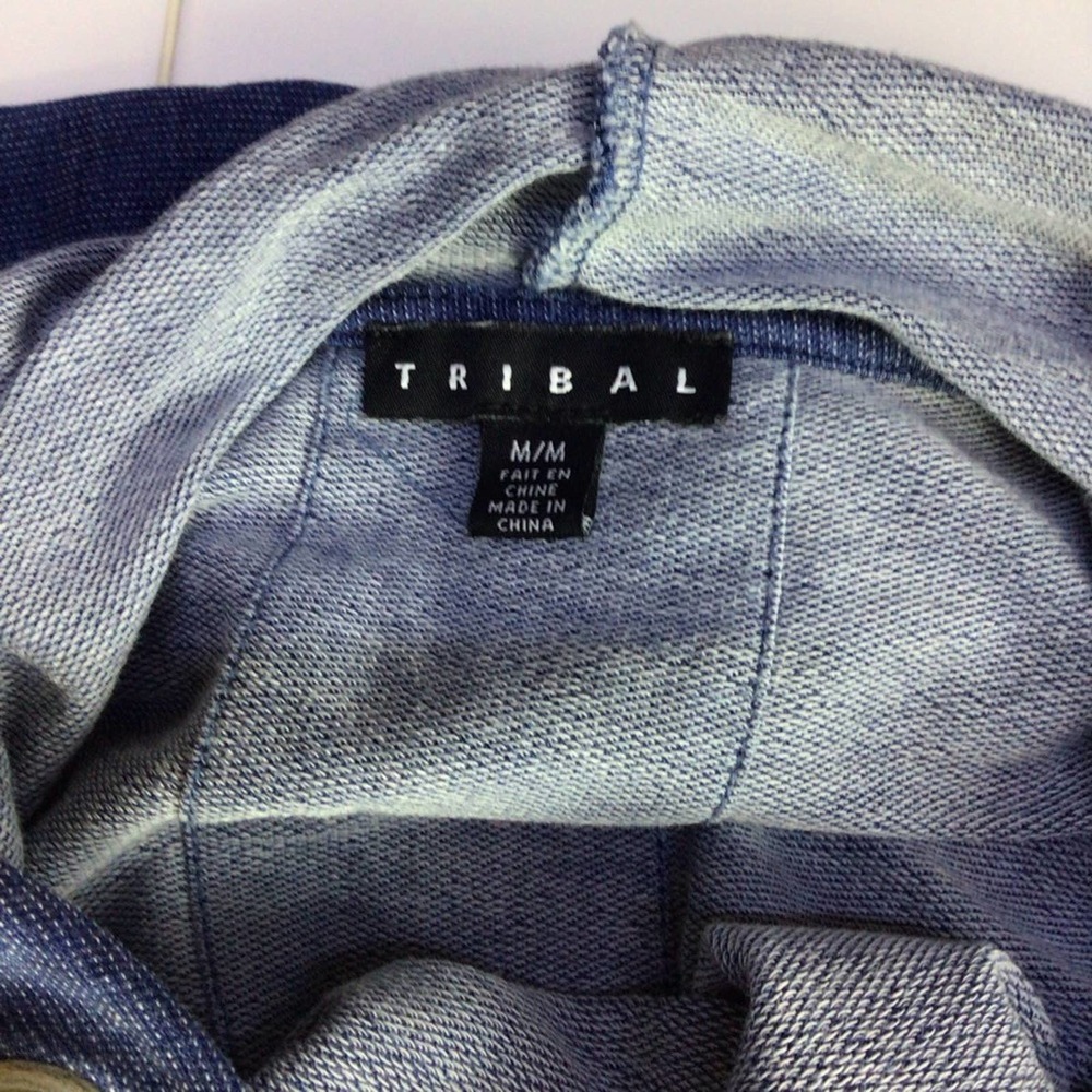 Tribal | Faded Denim Blue Star Pullover Hooded Shirt M - Picture 4 of 6